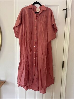 Free People Button-Front Maxi Dress in Rosewood, XS-Small